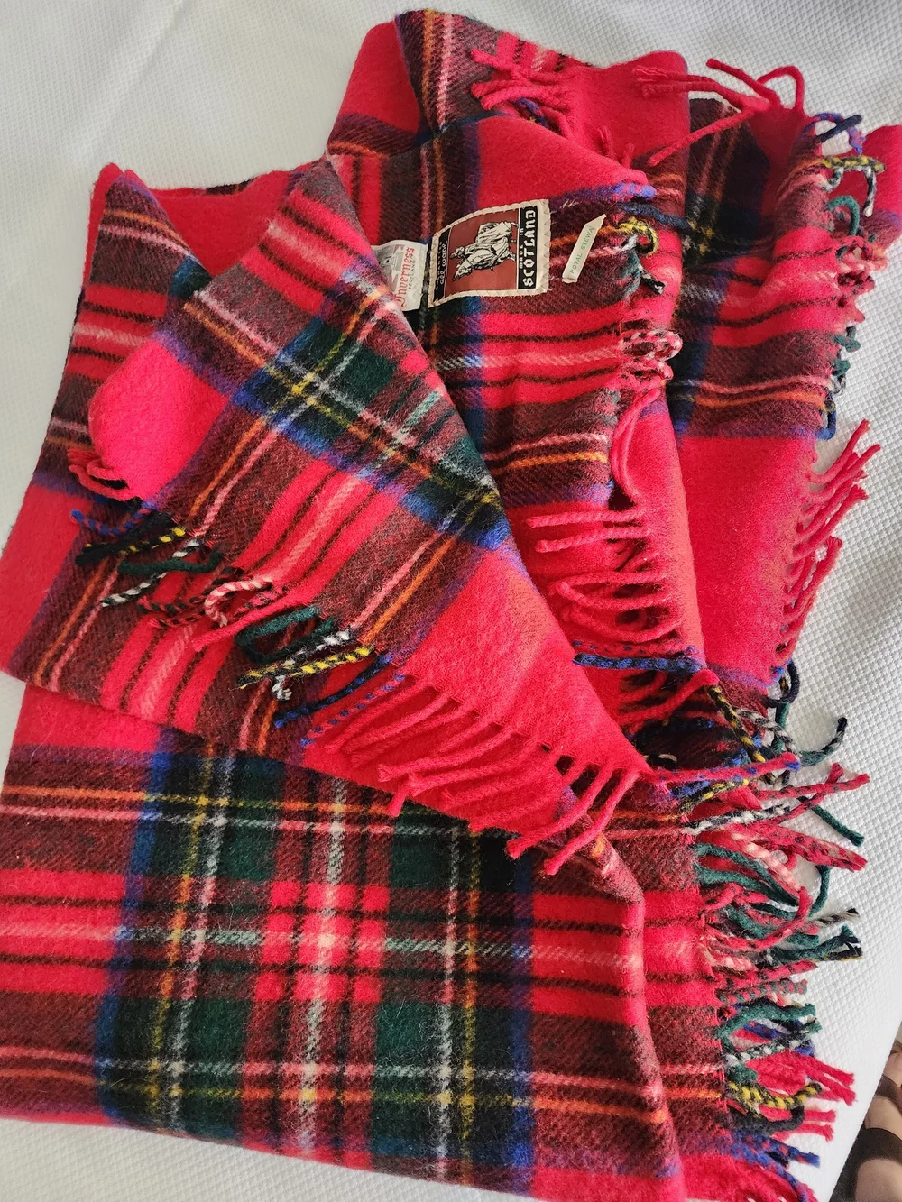 Scotland Wool Tartan Fringe Blanket Scarf - Red Plaid